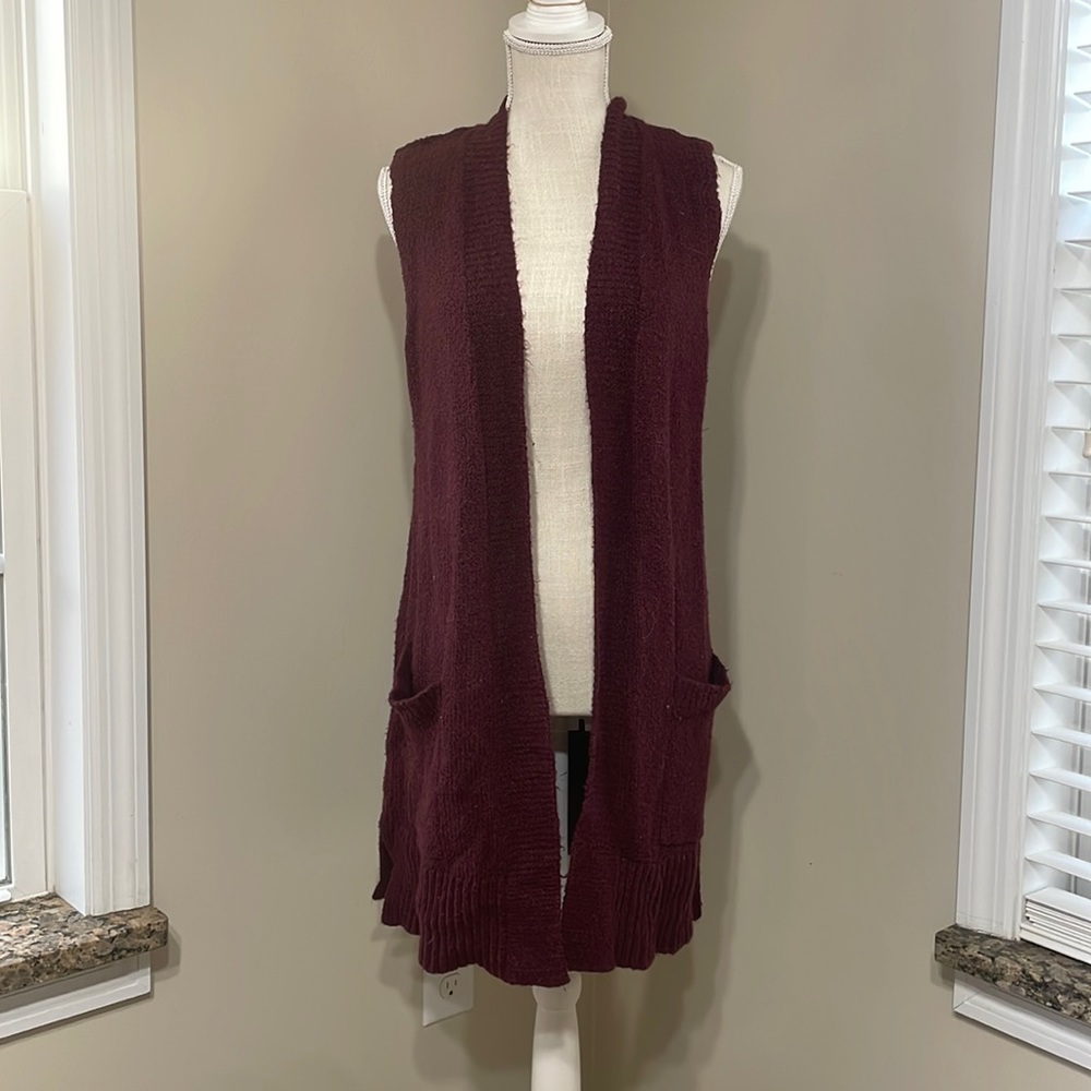 LOFT Burgundy Cardigan Vest